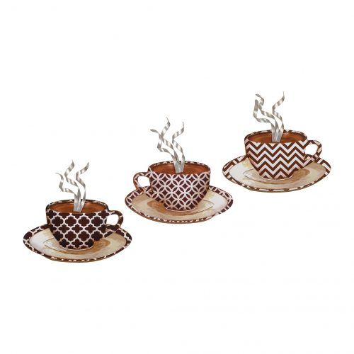 Decorative Three Stacked Coffee Tea Cups Iron Widget Wall Decor (Photo 13 of 20)