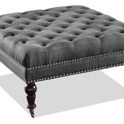 White Leather And Bronze Steel Tufted Square Ottomans (Photo 3 of 20)