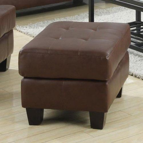 Brown Leather Tan Canvas Pouf Ottomans (Photo 5 of 20)
