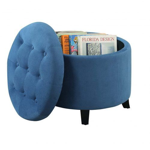 Round Blue Faux Leather Ottomans With Pull Tab (Photo 3 of 20)