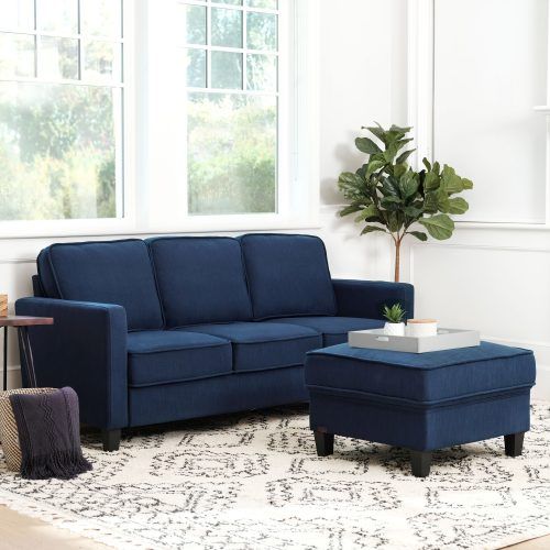 Dark Blue Fabric Banded Ottomans (Photo 3 of 20)