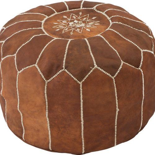 Brown Leather Tan Canvas Pouf Ottomans (Photo 15 of 20)