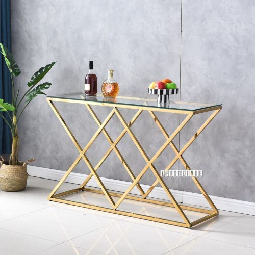 Geometric Glass Top Gold Console Tables (Photo 9 of 20)