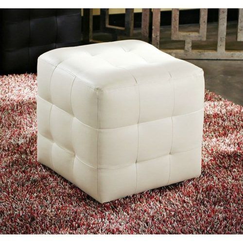 White Leather And Bronze Steel Tufted Square Ottomans (Photo 17 of 20)