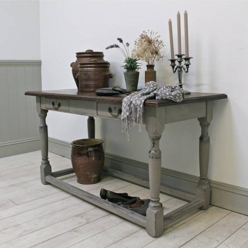 Vintage Gray Oak Console Tables (Photo 17 of 20)
