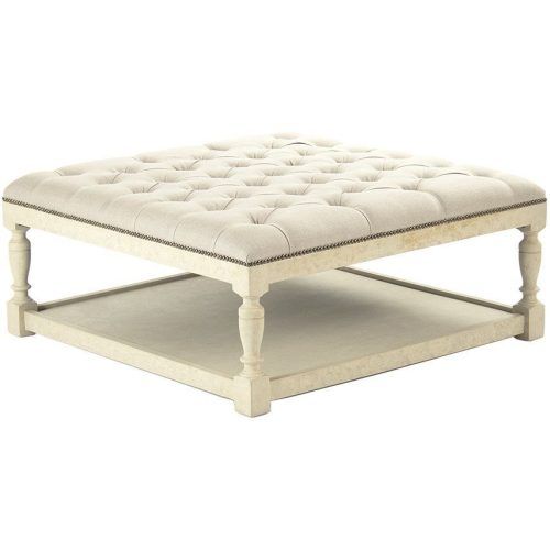 White Leather And Bronze Steel Tufted Square Ottomans (Photo 8 of 20)