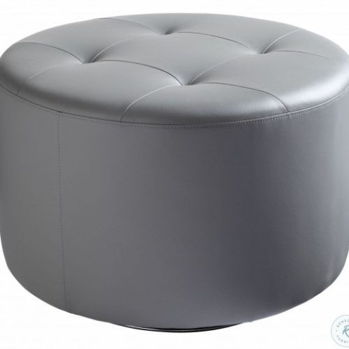 Round Gray Faux Leather Ottomans With Pull Tab (Photo 8 of 19)