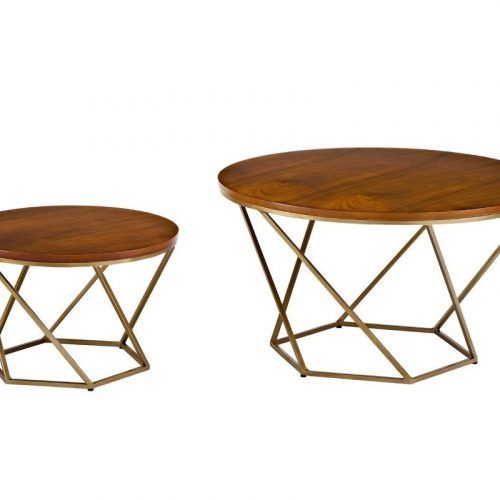 Round Gold Metal Cage Nesting Ottomans Set Of 2 (Photo 3 of 20)