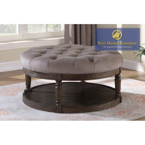 Round Gray Faux Leather Ottomans With Pull Tab (Photo 3 of 19)