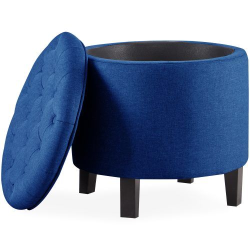 Blue Fabric Tufted Surfboard Ottomans (Photo 2 of 20)