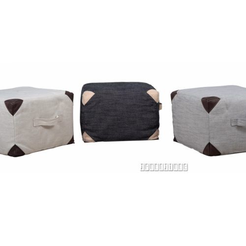 Beige And Light Gray Fabric Pouf Ottomans (Photo 19 of 20)
