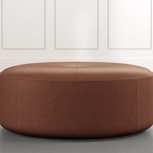 Brown Leather Round Pouf Ottomans (Photo 3 of 20)
