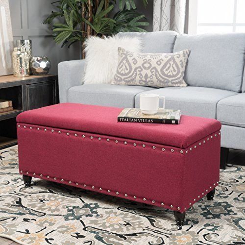 Red Fabric Square Storage Ottomans With Pillows (Photo 4 of 20)