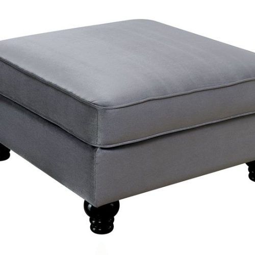 Gray And White Fabric Ottomans With Wooden Base (Photo 8 of 17)