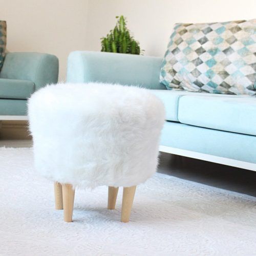 White Faux Fur And Gold Metal Ottomans (Photo 6 of 20)