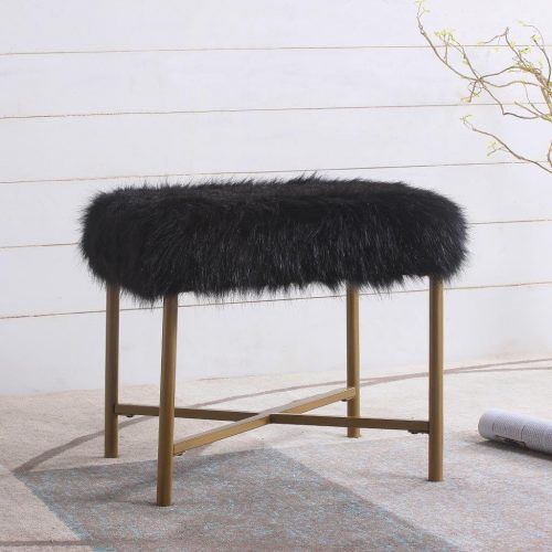 Charcoal Brown Faux Fur Square Ottomans (Photo 3 of 20)