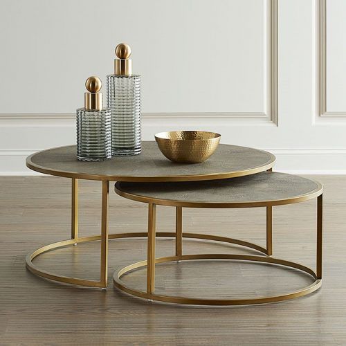 Round Gold Metal Cage Nesting Ottomans Set Of 2 (Photo 5 of 20)