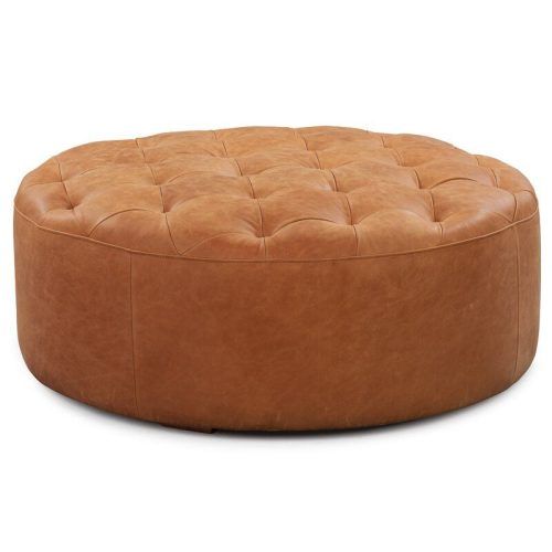 Brown Leather Hide Round Ottomans (Photo 9 of 20)
