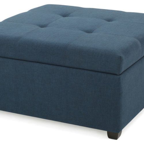 Dark Blue And Navy Cotton Pouf Ottomans (Photo 3 of 20)