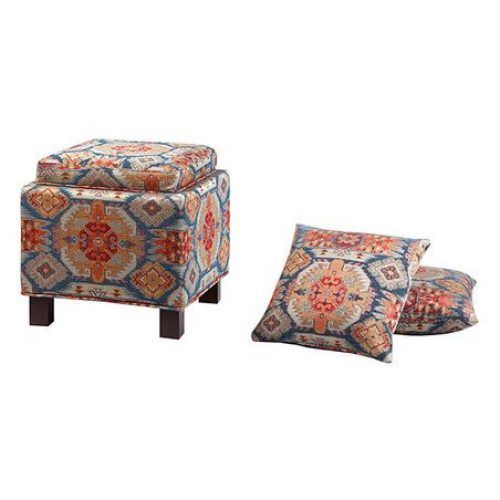Gray And Cream Geometric Cuboid Pouf Ottomans (Photo 3 of 20)