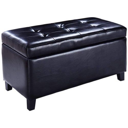 Black Faux Leather Tufted Ottomans (Photo 3 of 20)