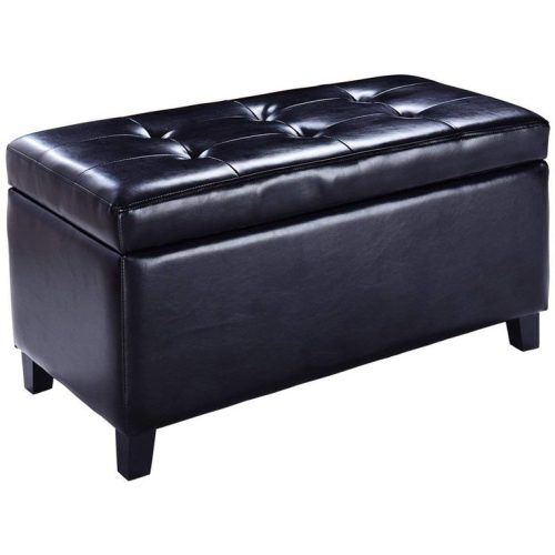 Black Faux Leather Ottomans With Pull Tab (Photo 1 of 20)