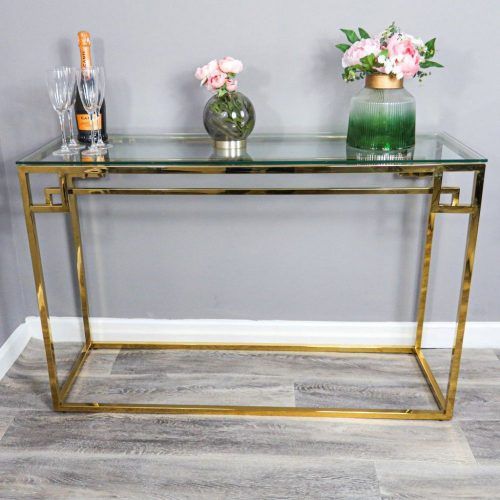 Geometric Glass Top Gold Console Tables (Photo 3 of 20)
