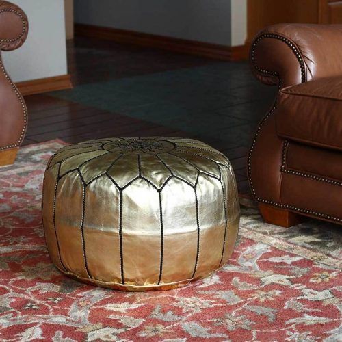 Round Gold Faux Leather Ottomans With Pull Tab (Photo 2 of 20)