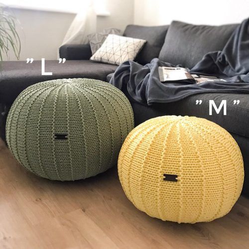 Cream Cotton Knitted Pouf Ottomans (Photo 7 of 20)