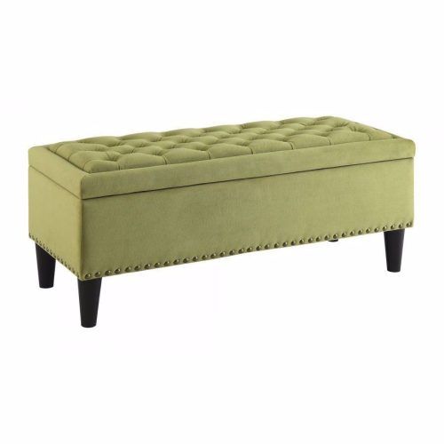 Green Fabric Square Storage Ottomans With Pillows (Photo 10 of 20)