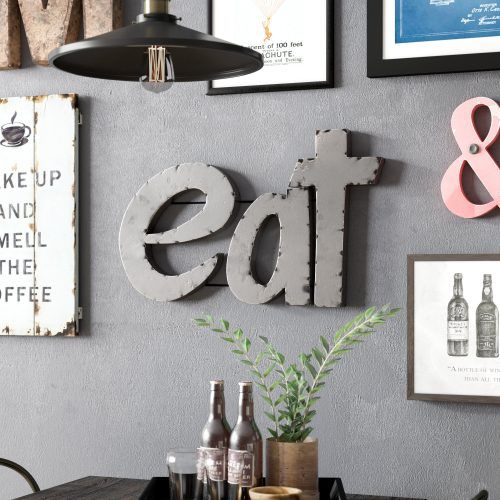 Grey "eat" Sign With Rebar Decor (Photo 1 of 20)