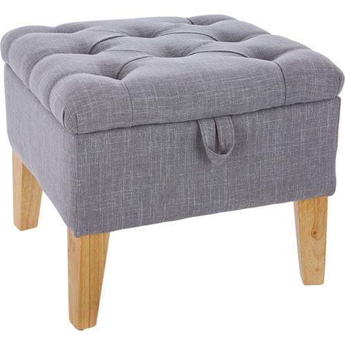 Gray And White Fabric Ottomans With Wooden Base (Photo 3 of 17)