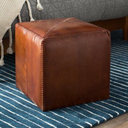 Weathered Ivory Leather Hide Pouf Ottomans (Photo 15 of 20)