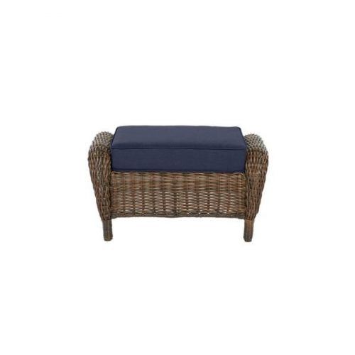 Navy And Light Gray Woven Pouf Ottomans (Photo 1 of 20)