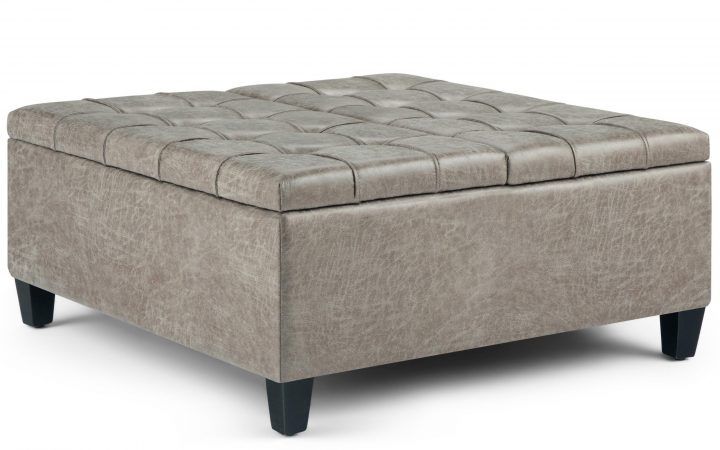 19 Ideas of Round Gray Faux Leather Ottomans with Pull Tab