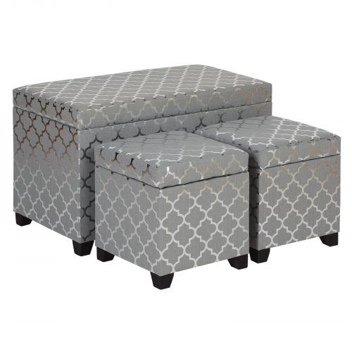 Silver Faux Leather Ottomans With Pull Tab (Photo 10 of 20)