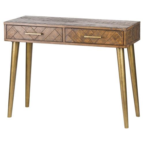 Walnut Wood And Gold Metal Console Tables (Photo 7 of 20)