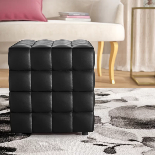 Black Faux Leather Column Tufted Ottomans (Photo 1 of 20)