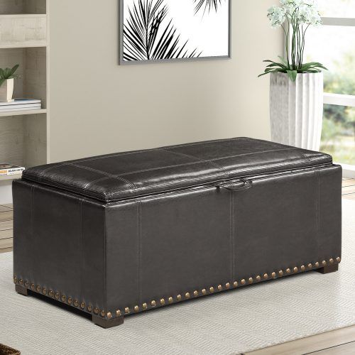 Black Faux Leather Ottomans With Pull Tab (Photo 5 of 20)