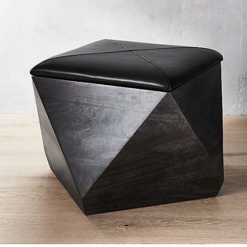 Black Leather And Gray Canvas Pouf Ottomans (Photo 18 of 20)