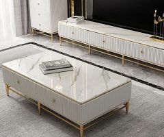 2024 Popular Faux Marble Gold Coffee Tables