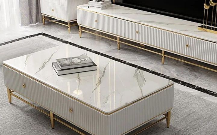 2024 Popular Faux Marble Gold Coffee Tables