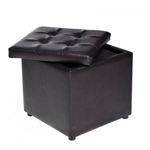 Black Faux Leather Column Tufted Ottomans (Photo 6 of 20)