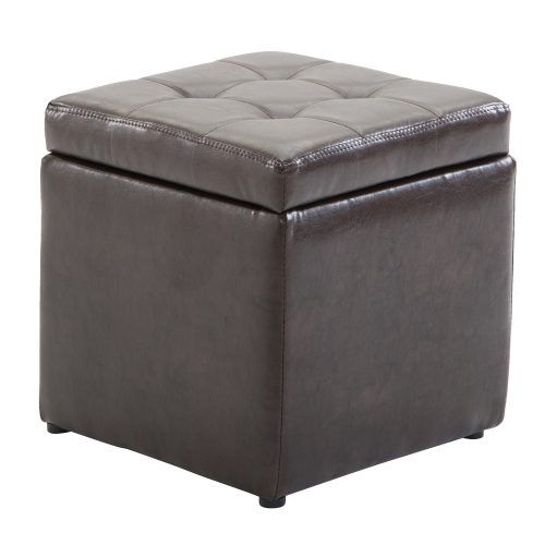 Dark Brown Leather Pouf Ottomans (Photo 10 of 20)