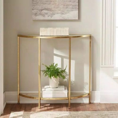 Geometric Glass Top Gold Console Tables (Photo 8 of 20)