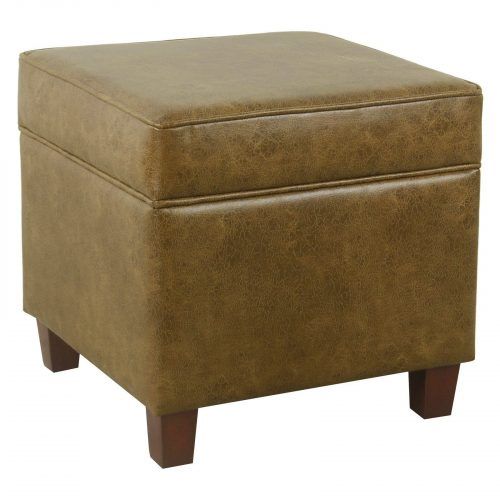 Brown Leather Square Pouf Ottomans (Photo 11 of 20)