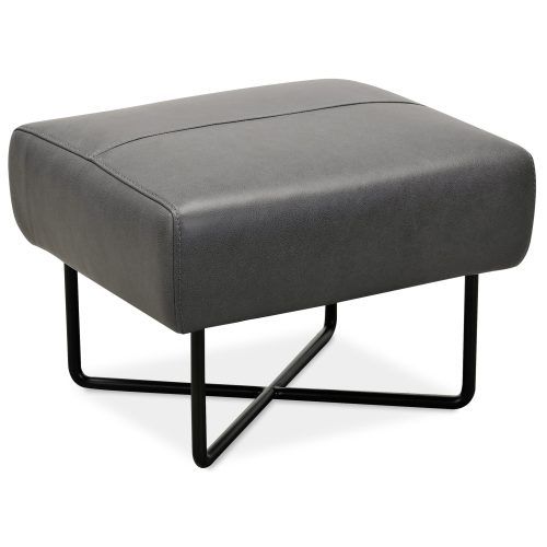 Black Leather And Gray Canvas Pouf Ottomans (Photo 3 of 20)