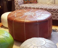20 Inspirations Brown Leather Round Pouf Ottomans