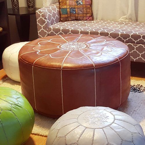 Brown Leather Round Pouf Ottomans (Photo 1 of 20)