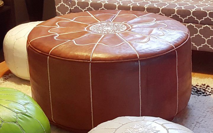 20 Inspirations Brown Leather Round Pouf Ottomans